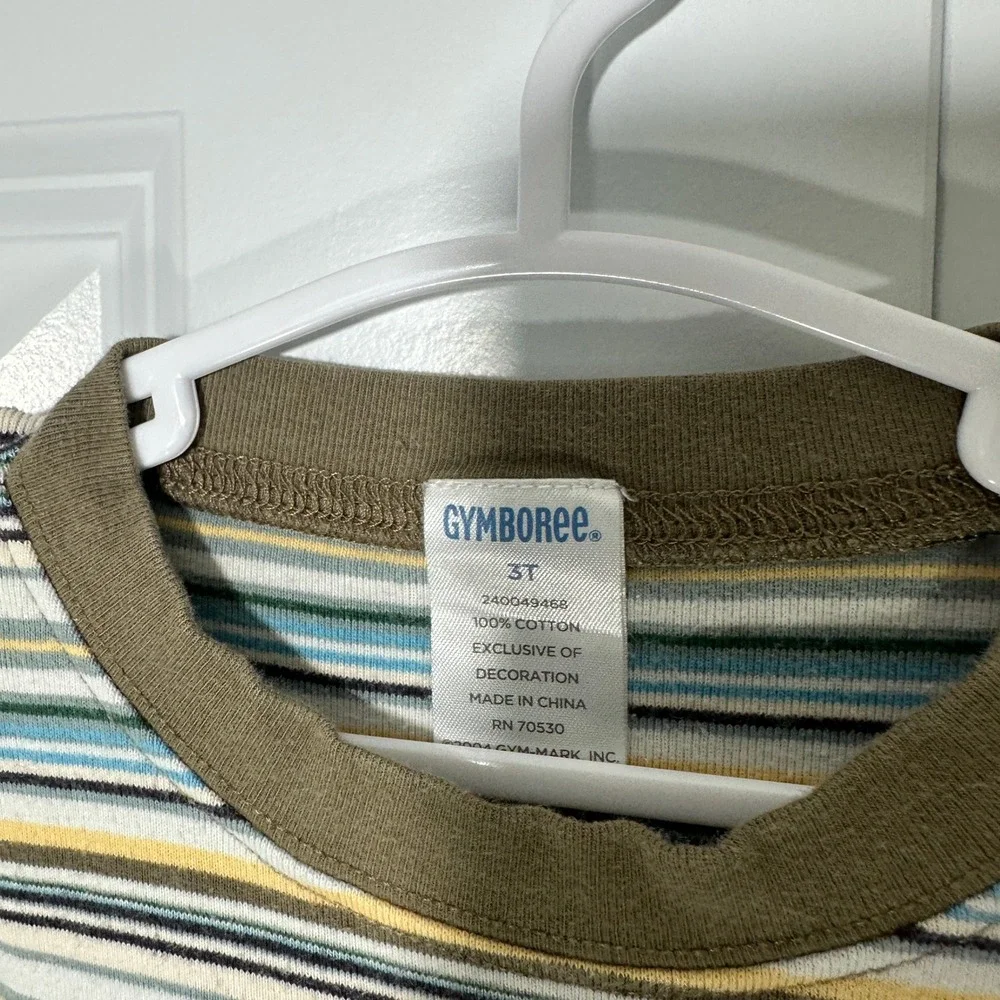 Gymboree Bodysuit Kids 3T Green Blue Striped Long Sleeve Fish Pocket One Piece